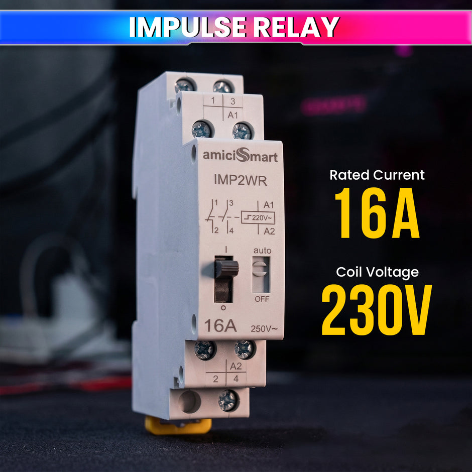 16A Impulse Relay, 2 Pole 230VAC Latching Relay for Line Control