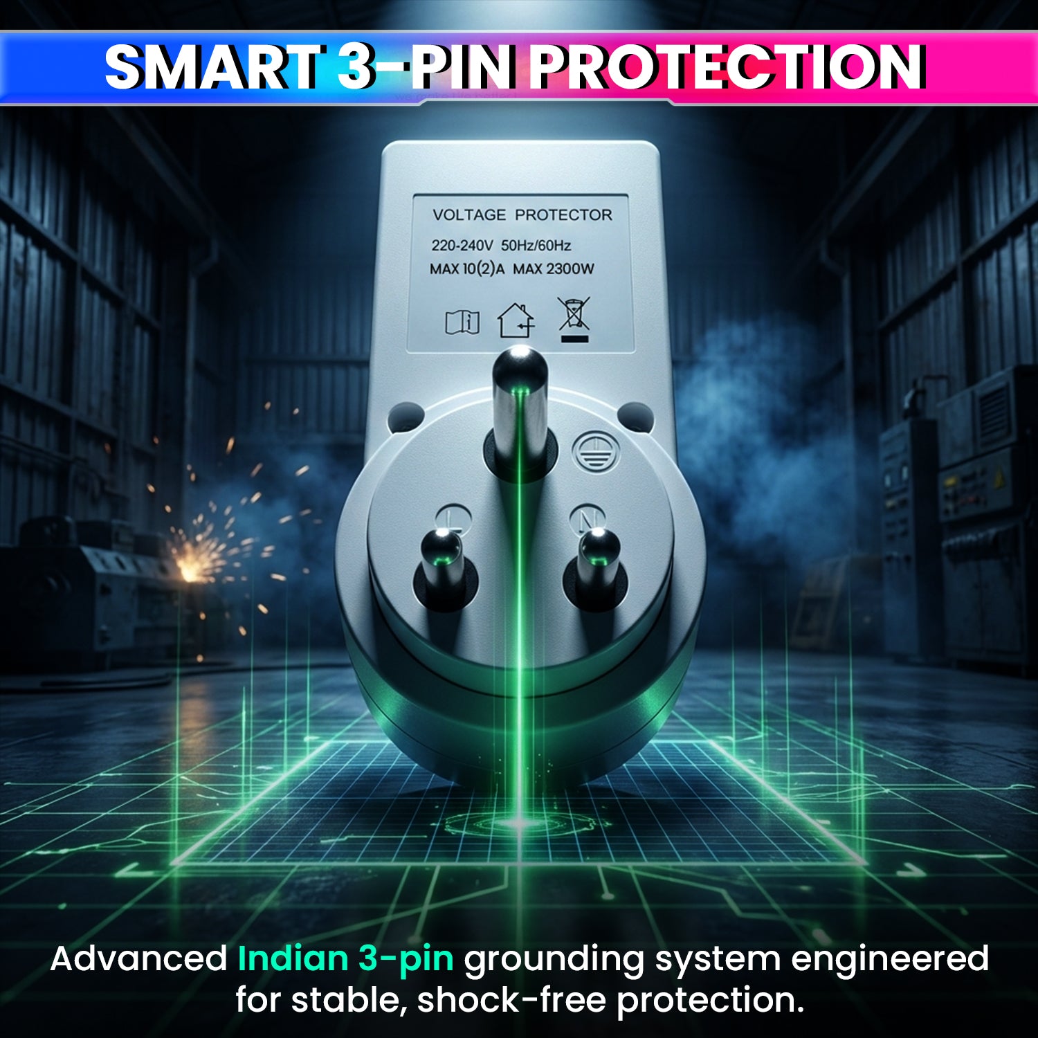 Socket Voltage Protector 10A Load Capacity with 6A Plug Over & Under Voltage Protection with LED Display