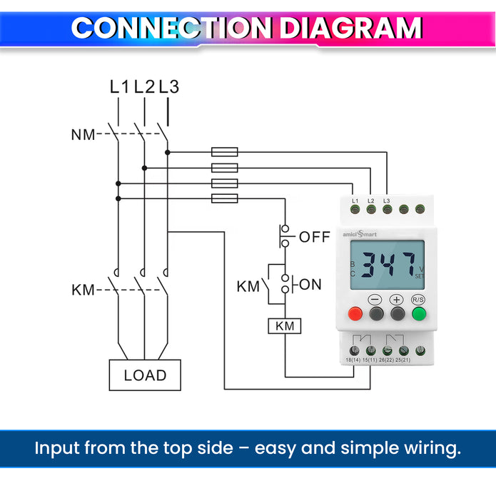 3-Phase Over/Under Voltage Protection Relay 300–500V with LCD Display