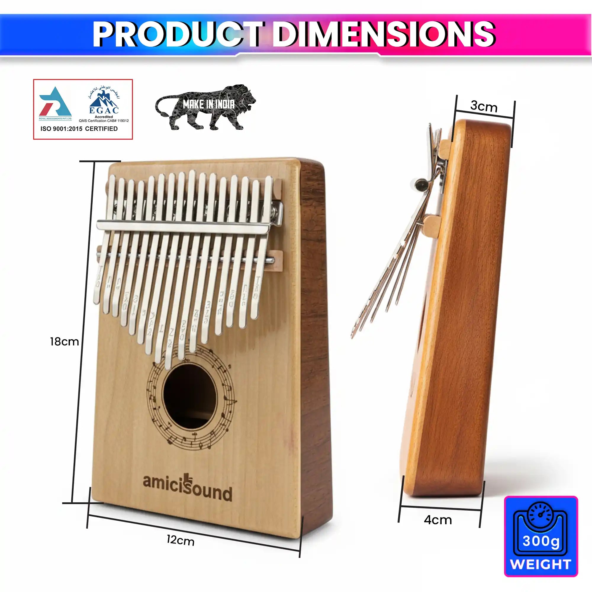 17-Key Kalimba Thumb Piano Maple + Walnut Dual-Tone Wood Wedge Bass Design Soft-Touch Keys