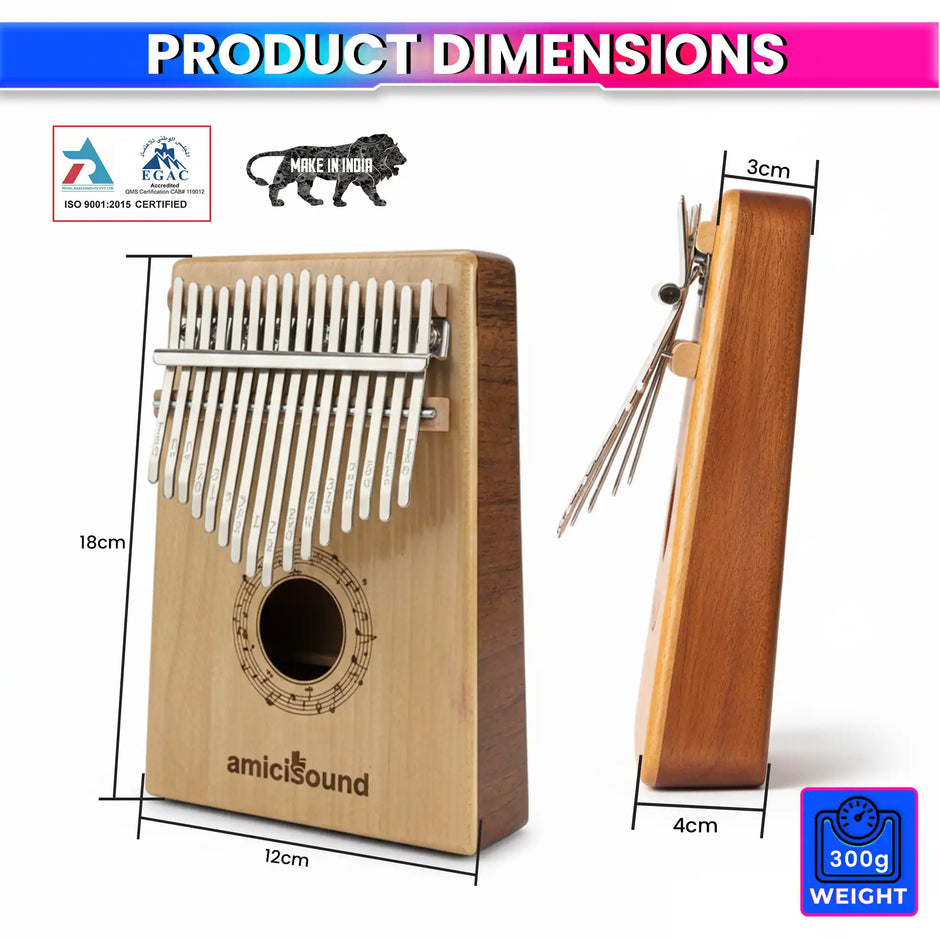 17-Key Kalimba Thumb Piano Maple + Walnut Dual-Tone Wood Wedge Bass Design Soft-Touch Keys