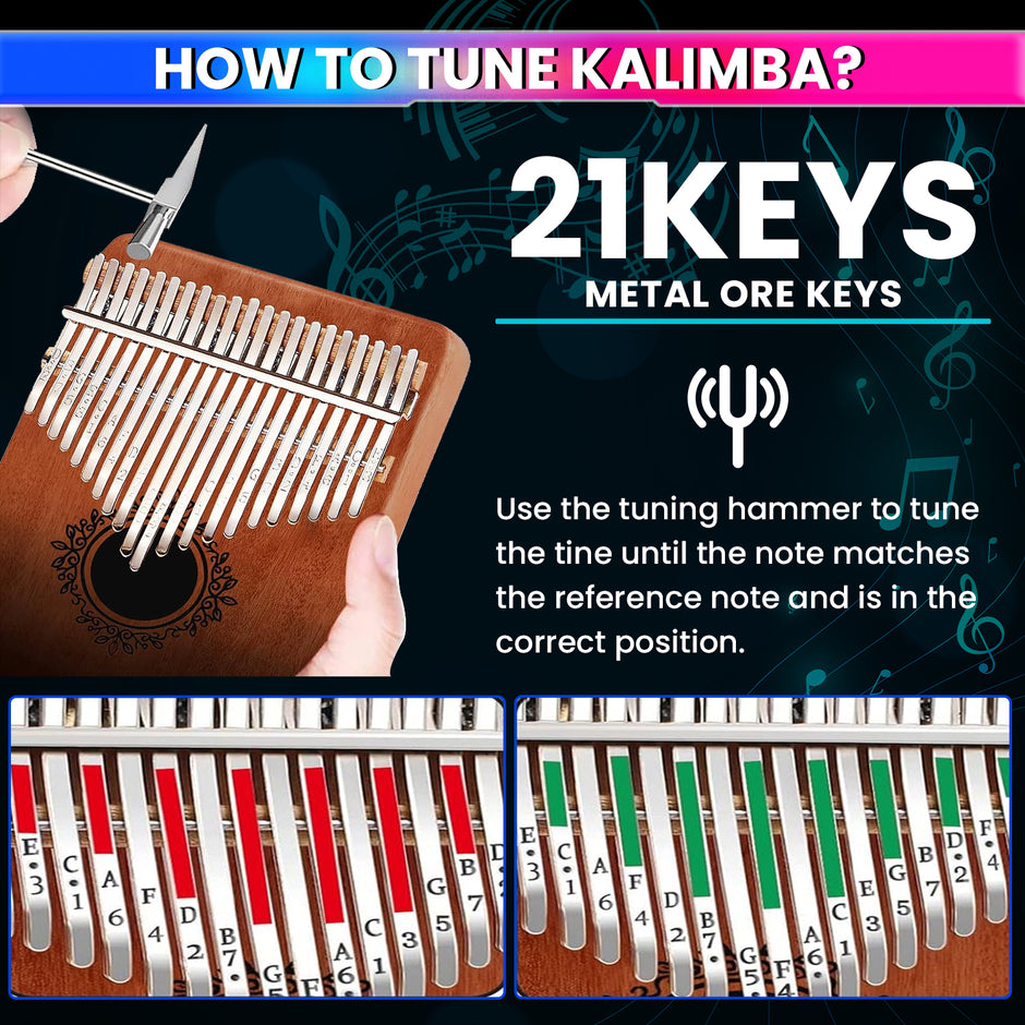 Thumb Piano, Musical Instrument Kalimba with Engraved Notes and Tuning Hammer