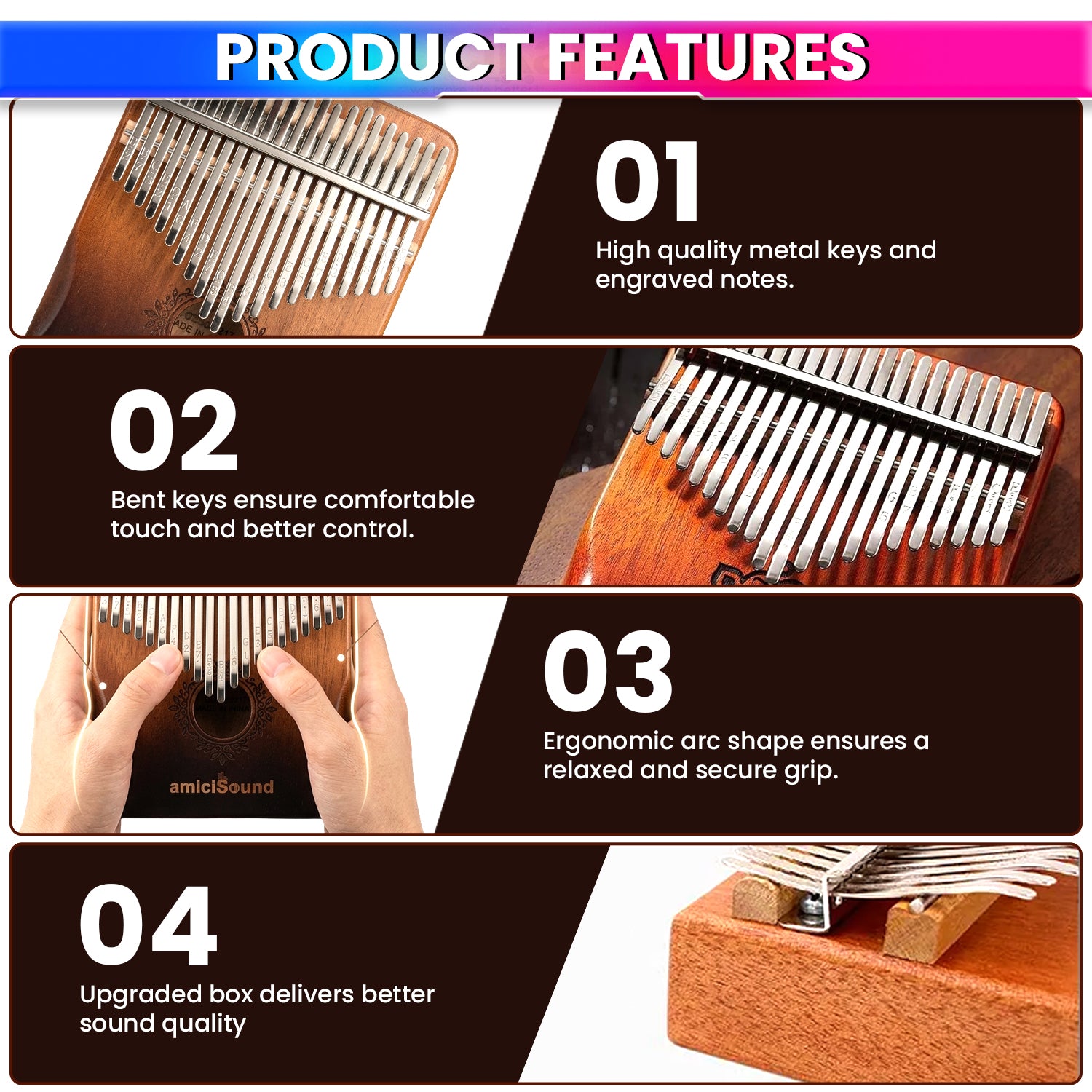 Thumb Piano, Musical Instrument Kalimba with Engraved Notes and Tuning Hammer