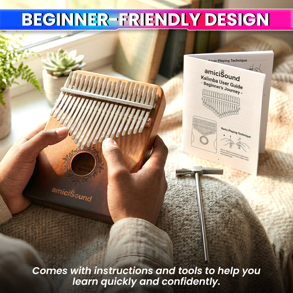 Thumb Piano, Musical Instrument Kalimba with Engraved Notes and Tuning Hammer