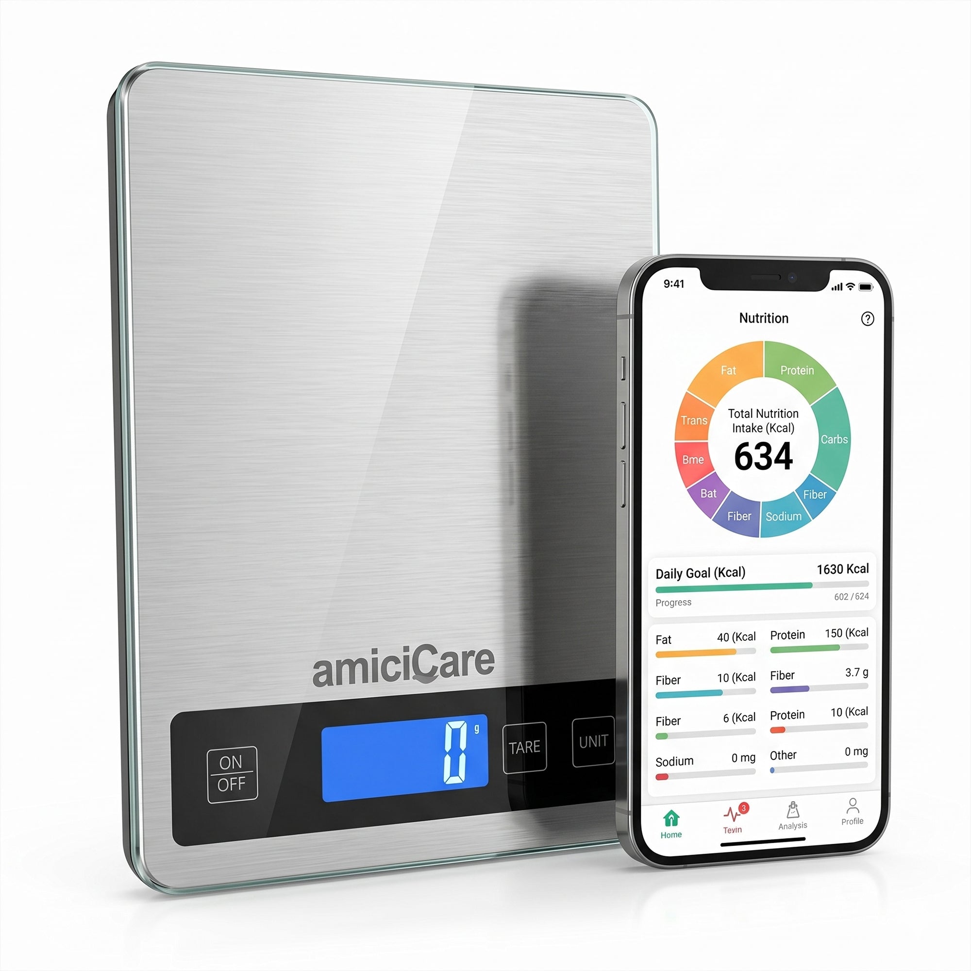 Smart Nutrition Kitchen Scale with AiFresh App | Digital Food Scale, 1g Precision, 15kg Capacity | Calorie & Macro Tracker