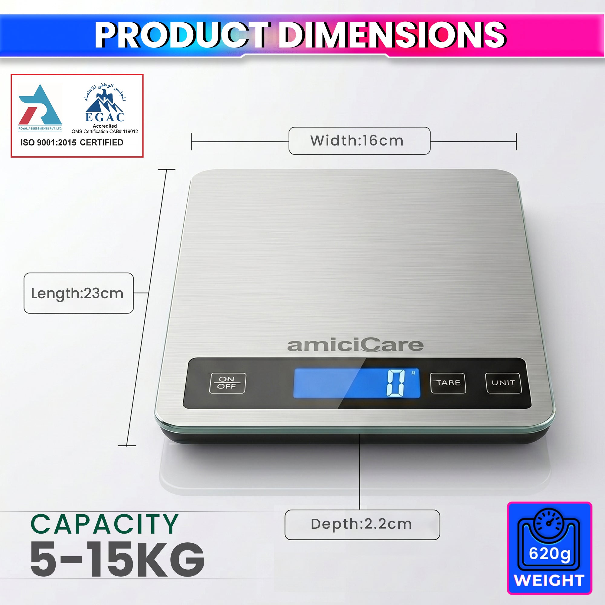 Smart Nutrition Kitchen Scale with AiFresh App | Digital Food Scale, 1g Precision, 15kg Capacity | Calorie & Macro Tracker
