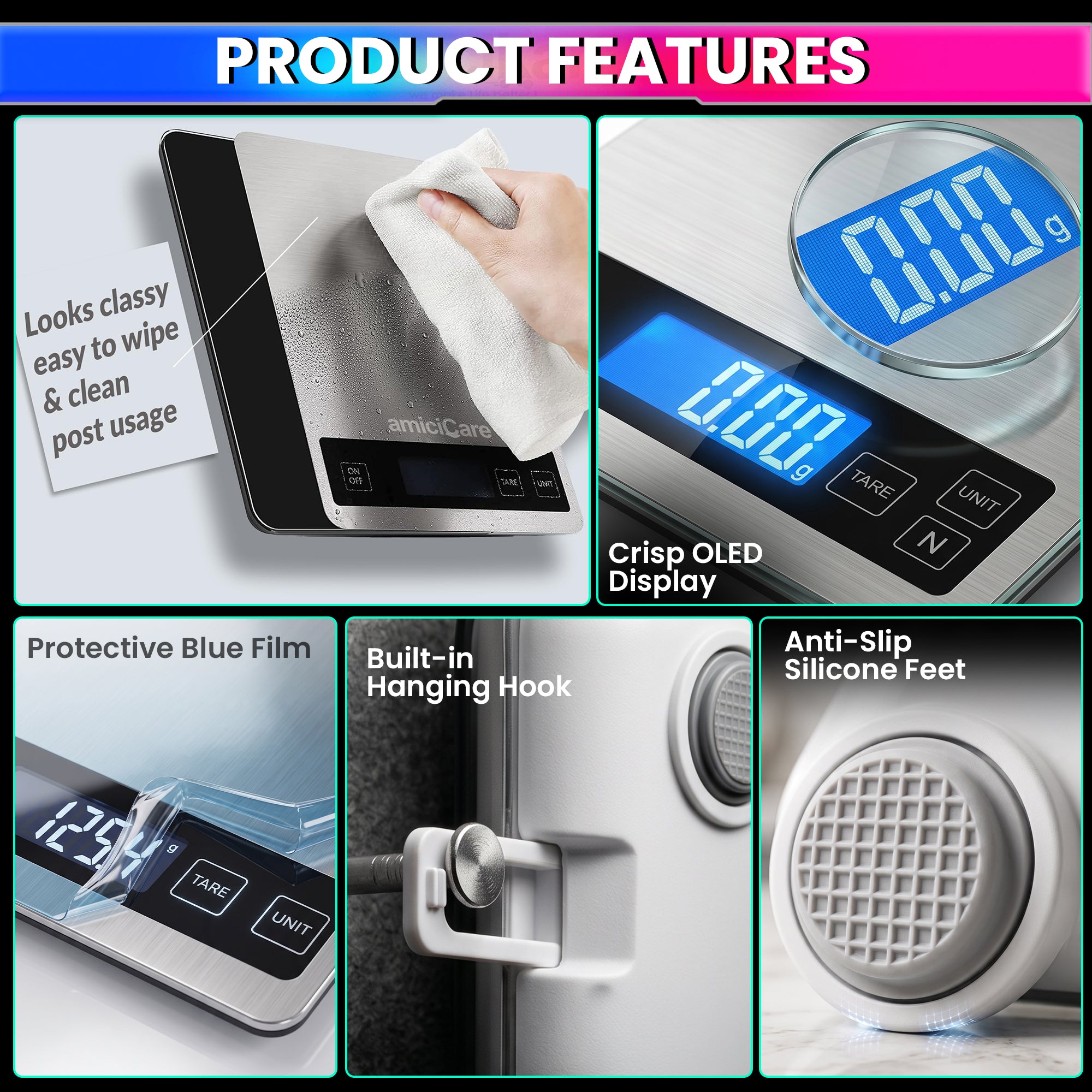 Smart Nutrition Kitchen Scale with AiFresh App | Digital Food Scale, 1g Precision, 15kg Capacity | Calorie & Macro Tracker