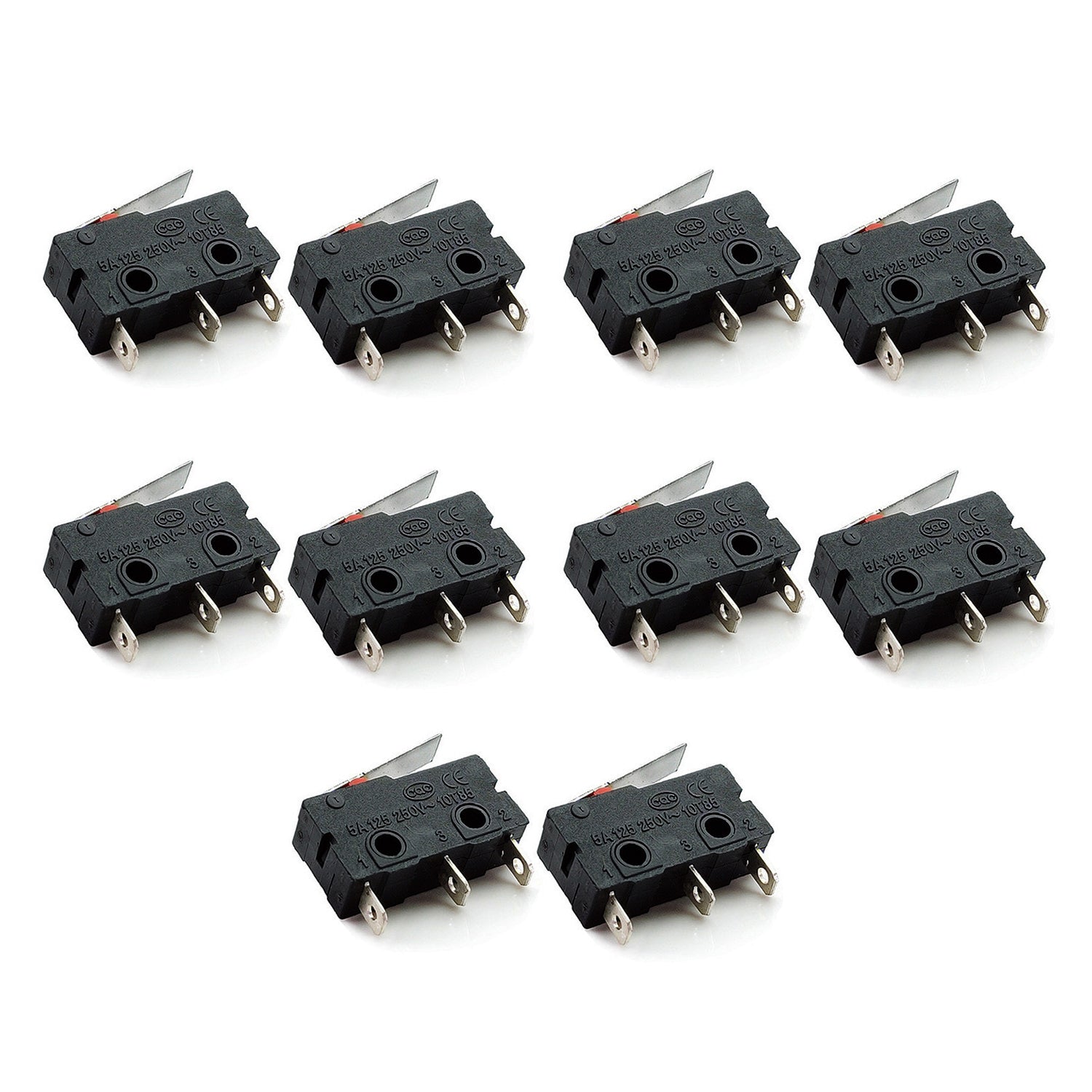 Pack of 10 Micro Limit Switches 5A 250V AC, 3-Pin SPDT (1NO + 1NC) Compact Black Limit Switch