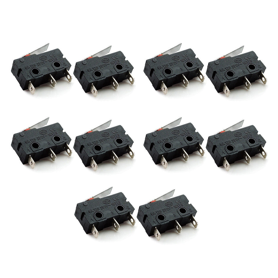 Pack of 10 Micro Limit Switches 5A 250V AC, 3-Pin SPDT (1NO + 1NC) Compact Black Limit Switch
