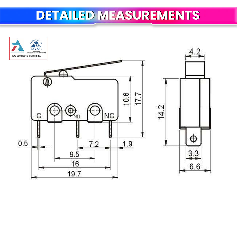 Pack of 10 Micro Limit Switches 5A 250V AC, 3-Pin SPDT (1NO + 1NC) Compact Black Limit Switch