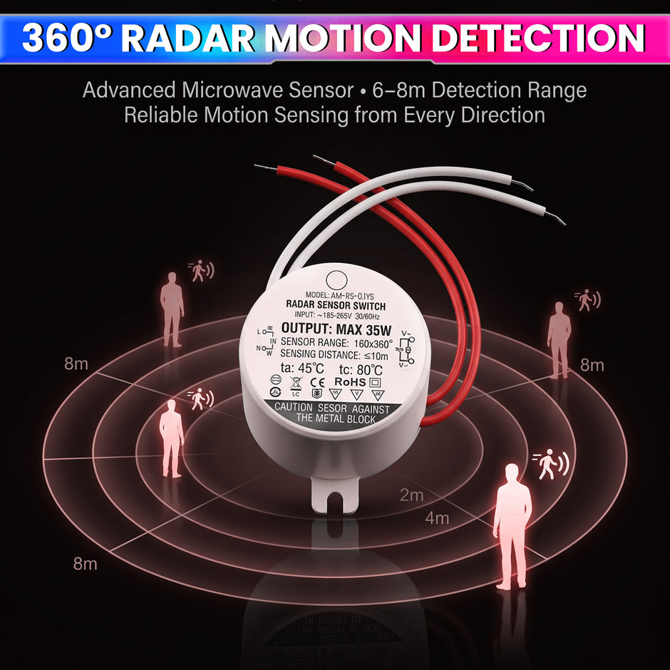220V 35W Microwave Radar Motion Sensor Switch , 10 Lux Daylight Sensor for Automatic LED Ceiling Lights