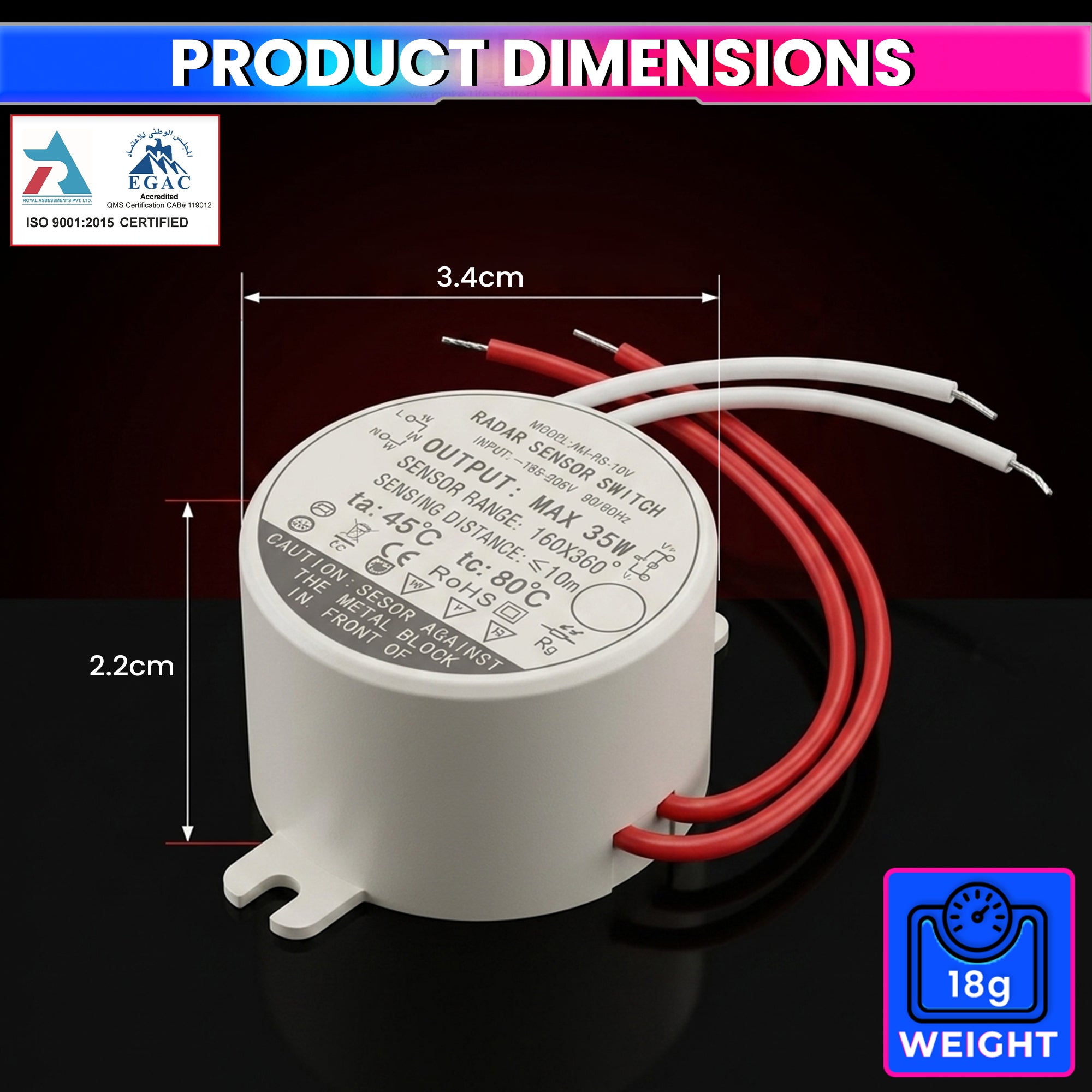 220V 35W Microwave Radar Motion Sensor Switch , 10 Lux Daylight Sensor for Automatic LED Ceiling Lights