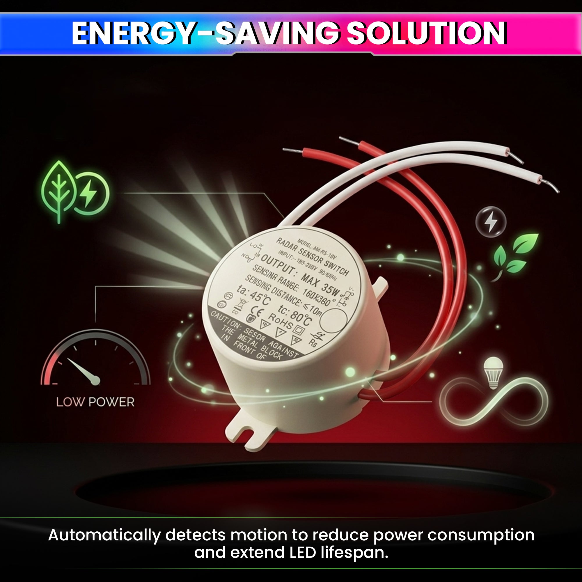 220V 35W Microwave Radar Motion Sensor Switch , 10 Lux Daylight Sensor for Automatic LED Ceiling Lights