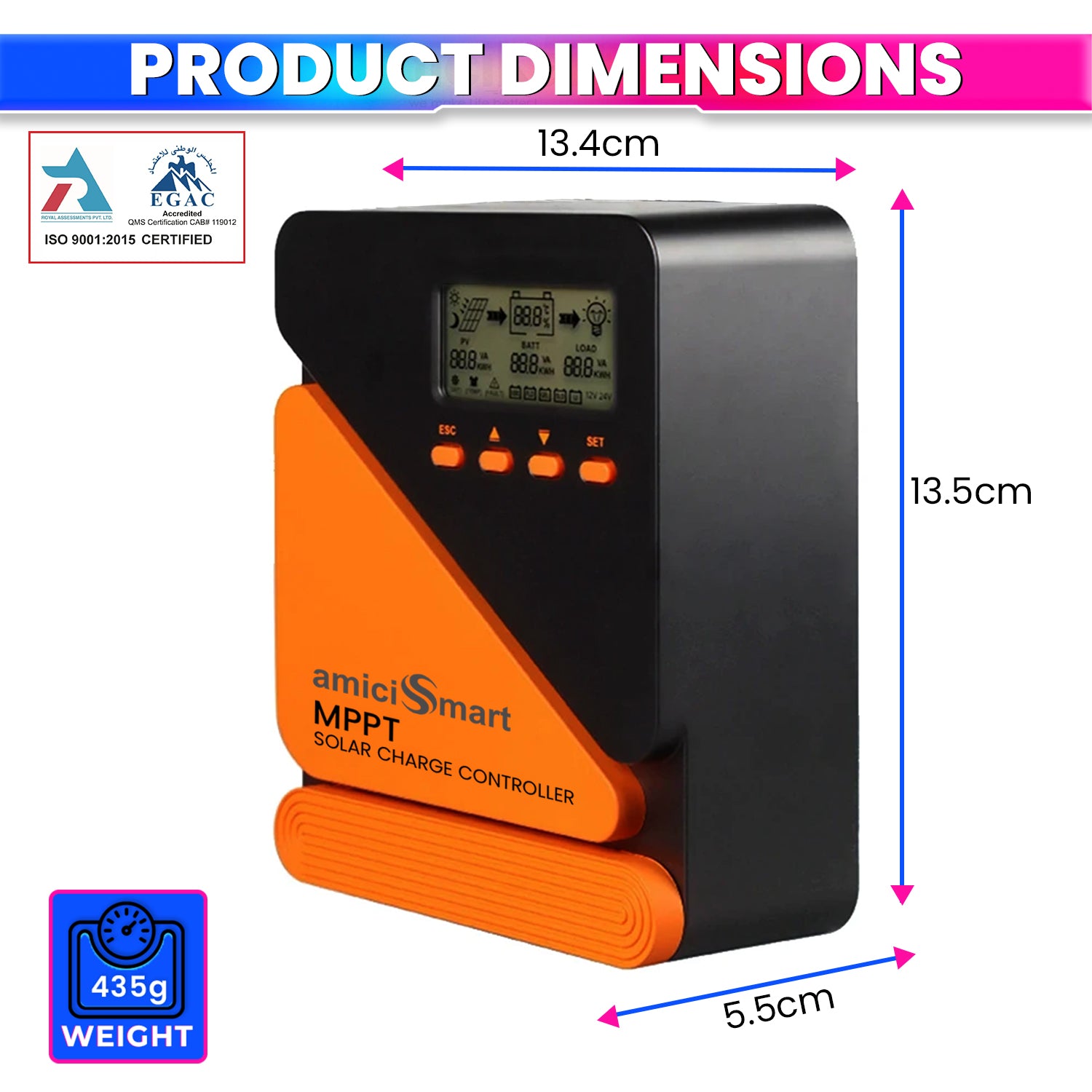 True MPPT Solar Charge Controller 12V/24V Lithium & Lead-Acid Compatible with LCD Display & 5V/3A USB Port