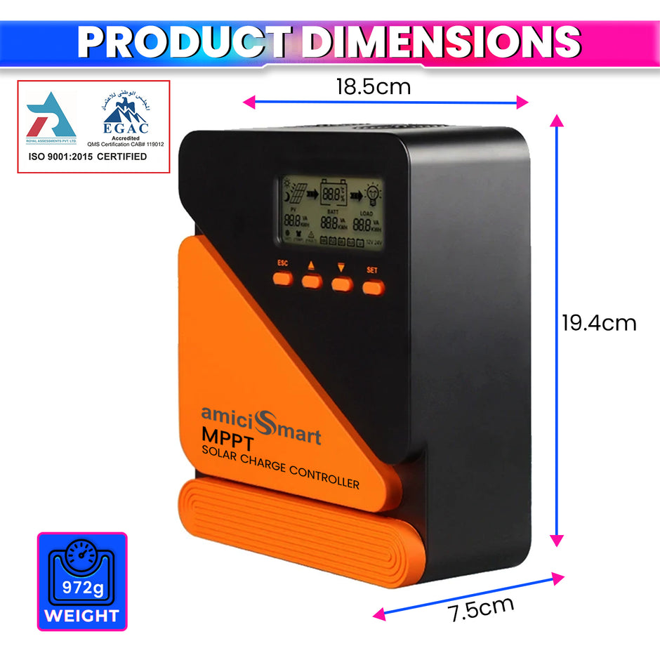 MPPT Solar Charge Controller Lithium Battery Regulator with 5V/3A USB Port Support Max 780W, 12V/24V (30A)
