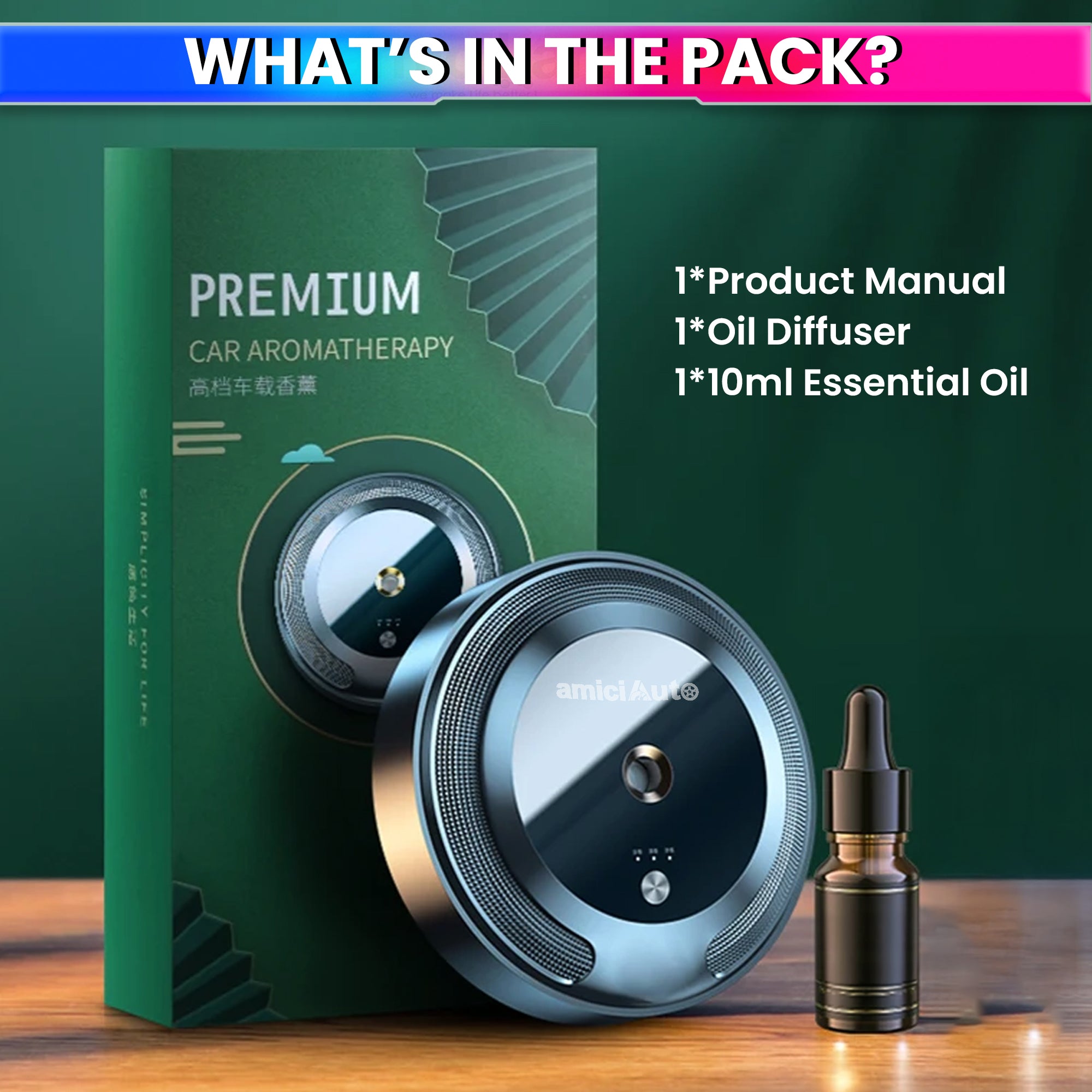 Smart Electric Essential Oil Diffuser for Car with Ultrasonic Atomization, 3 Aroma Modes