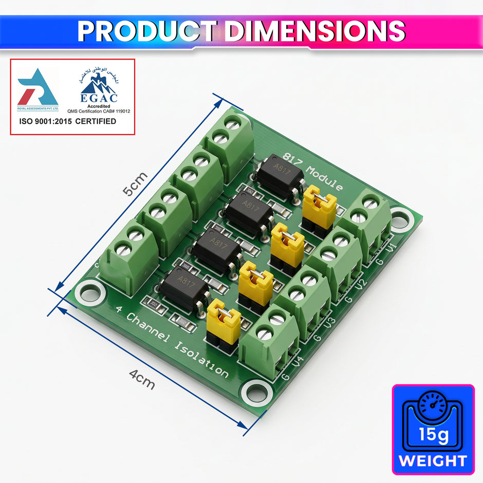 4-Channel Optocoupler Isolation & Level Converter Module, 3.3–24V Input to 3–30V Output