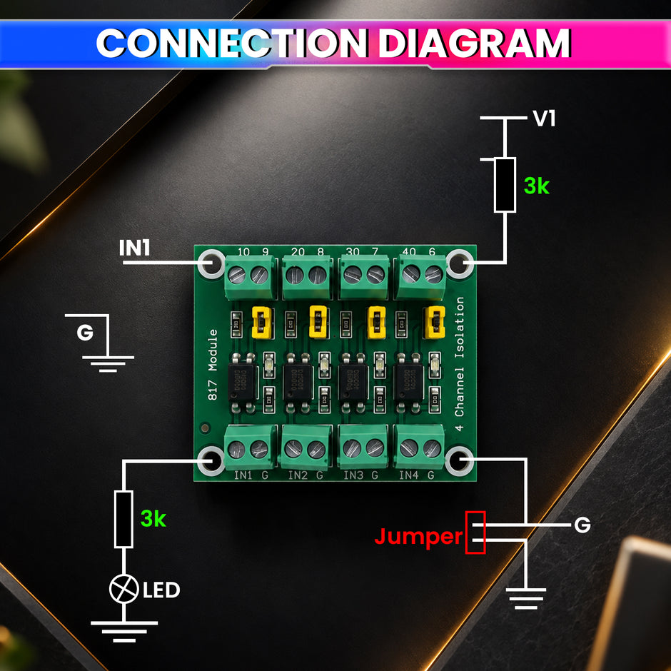 4-Channel Optocoupler Isolation & Level Converter Module, 3.3–24V Input to 3–30V Output