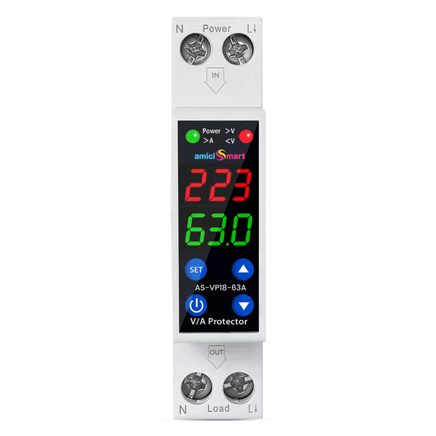 63A 18mm Digital Voltage Protector | Dual Display | Auto Recovery | 230VAC (13.8kW)