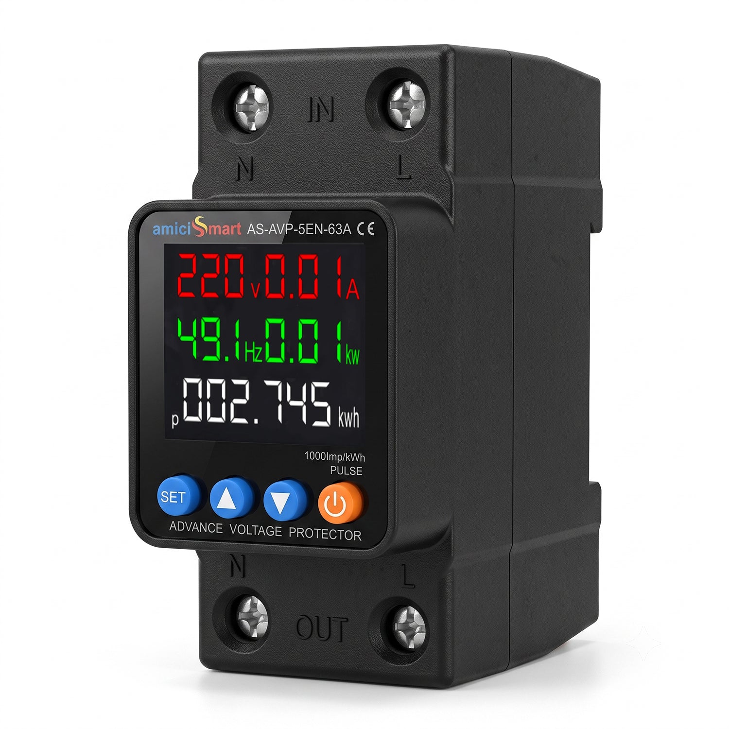5-in-1 Smart Electrical Protection & Energy Meter Over/Under Voltage, 63A Overcurrent Protection