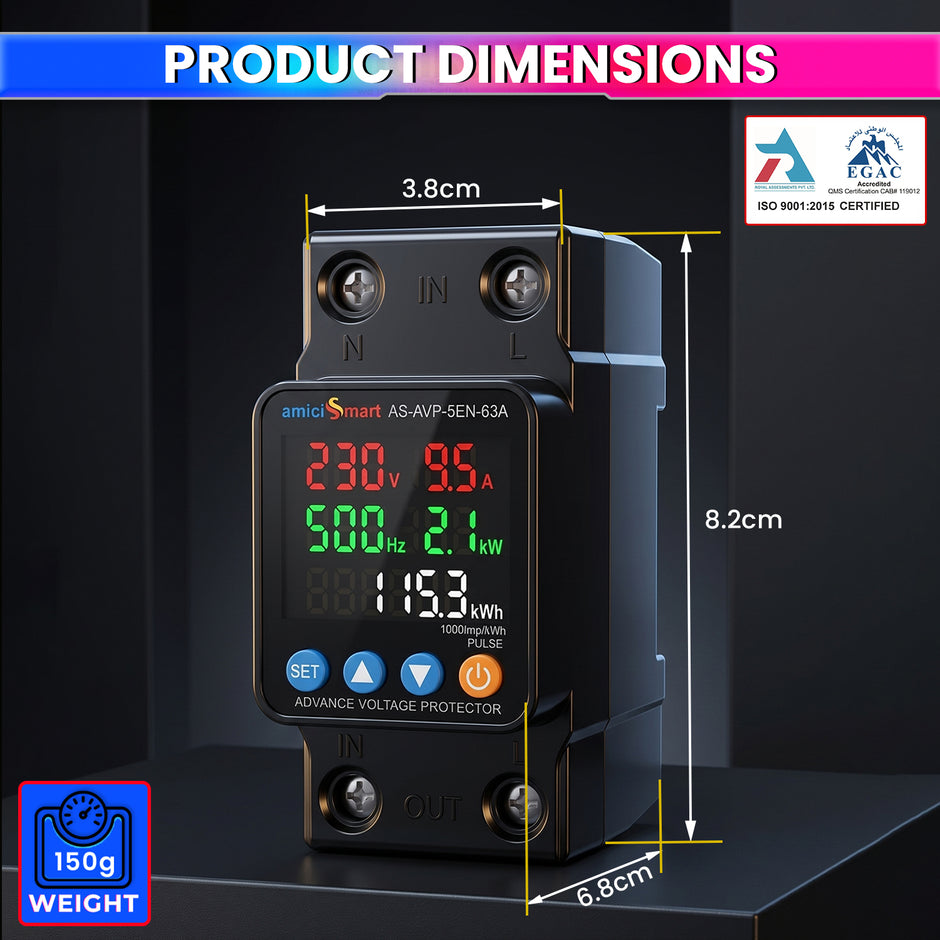 5-in-1 Smart Electrical Protection & Energy Meter Over/Under Voltage, 63A Overcurrent Protection