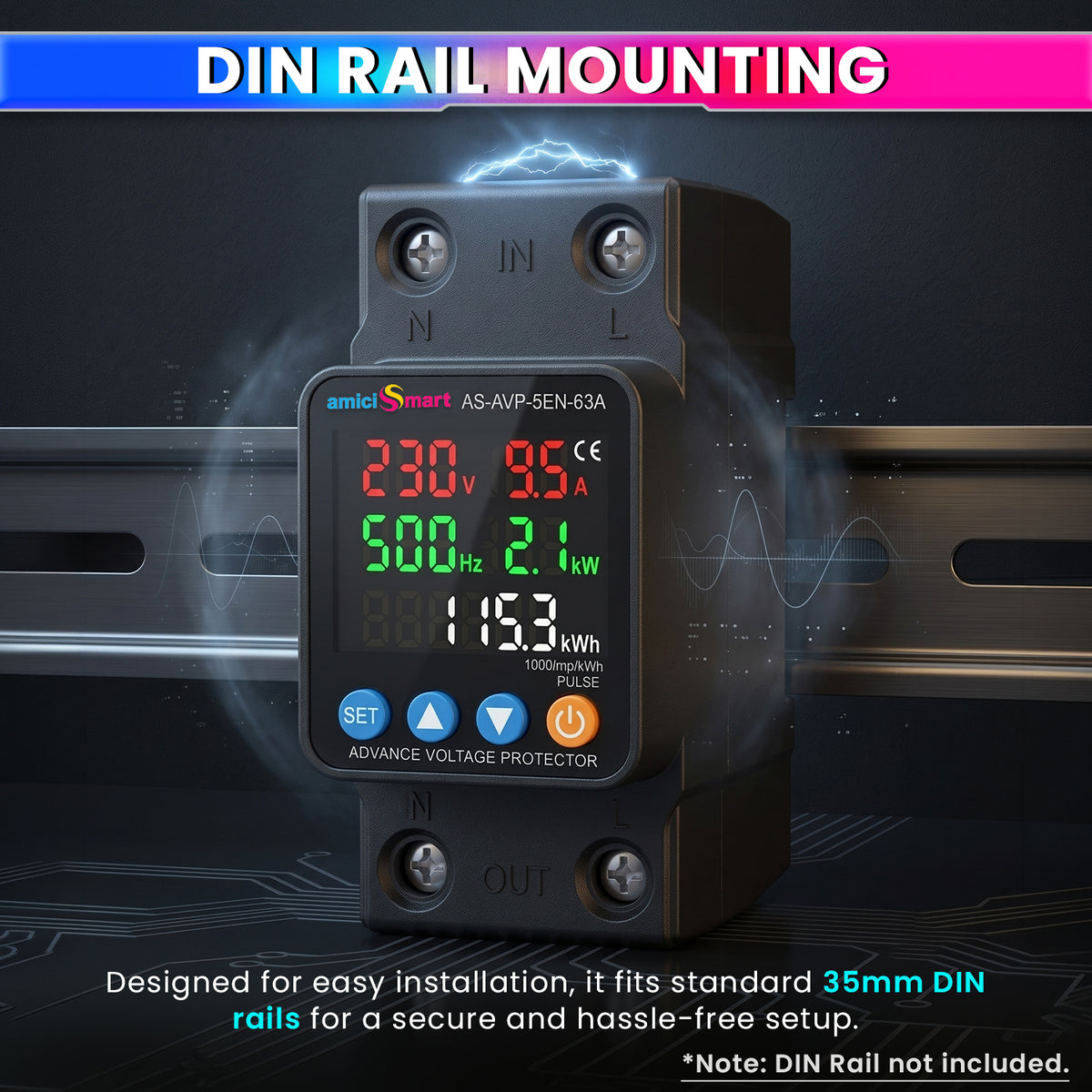 5-in-1 Smart Electrical Protection & Energy Meter Over/Under Voltage, 63A Overcurrent Protection