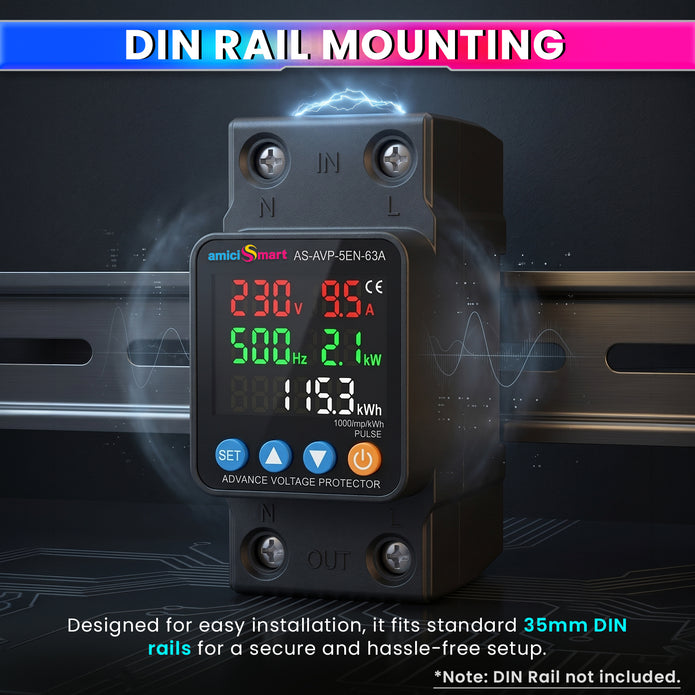 5-in-1 Smart Electrical Protection & Energy Meter Over/Under Voltage, 63A Overcurrent Protection