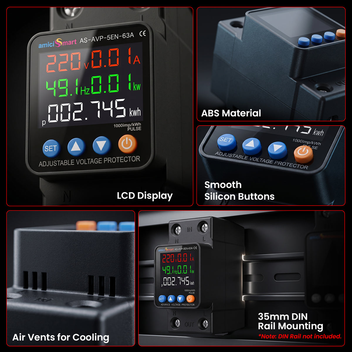 5-in-1 Smart Electrical Protection & Energy Meter Over/Under Voltage, 63A Overcurrent Protection