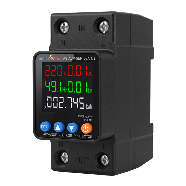 amiciSmart AS-AVP-5EN-63A 5-in-1 voltage protector and energy meter