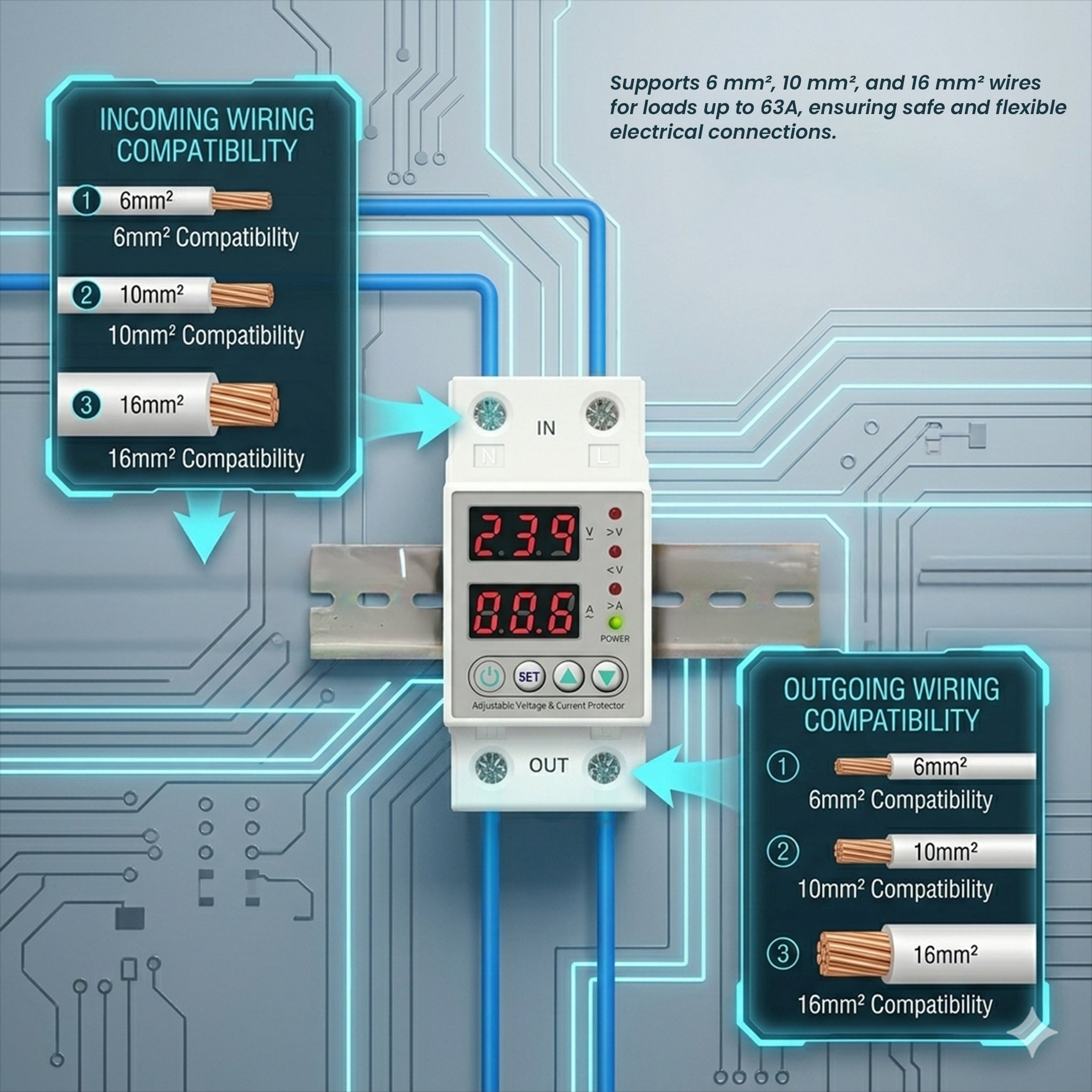 Auto Voltage Protector 63A Single Phase DIN Rail | amiciKart
