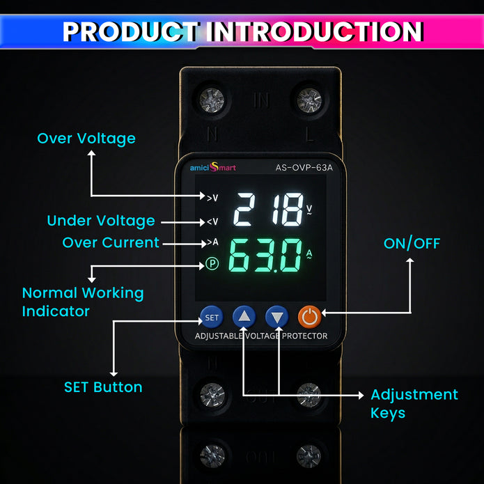 Automatic Over/Under Voltage & Overload Protection Device with Adjustable Settings, LED Display & Weather-Proof Cover