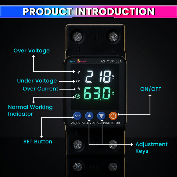Automatic Over/Under Voltage & Overload Protection Device with Adjustable Settings, LED Display & Weather-Proof Cover