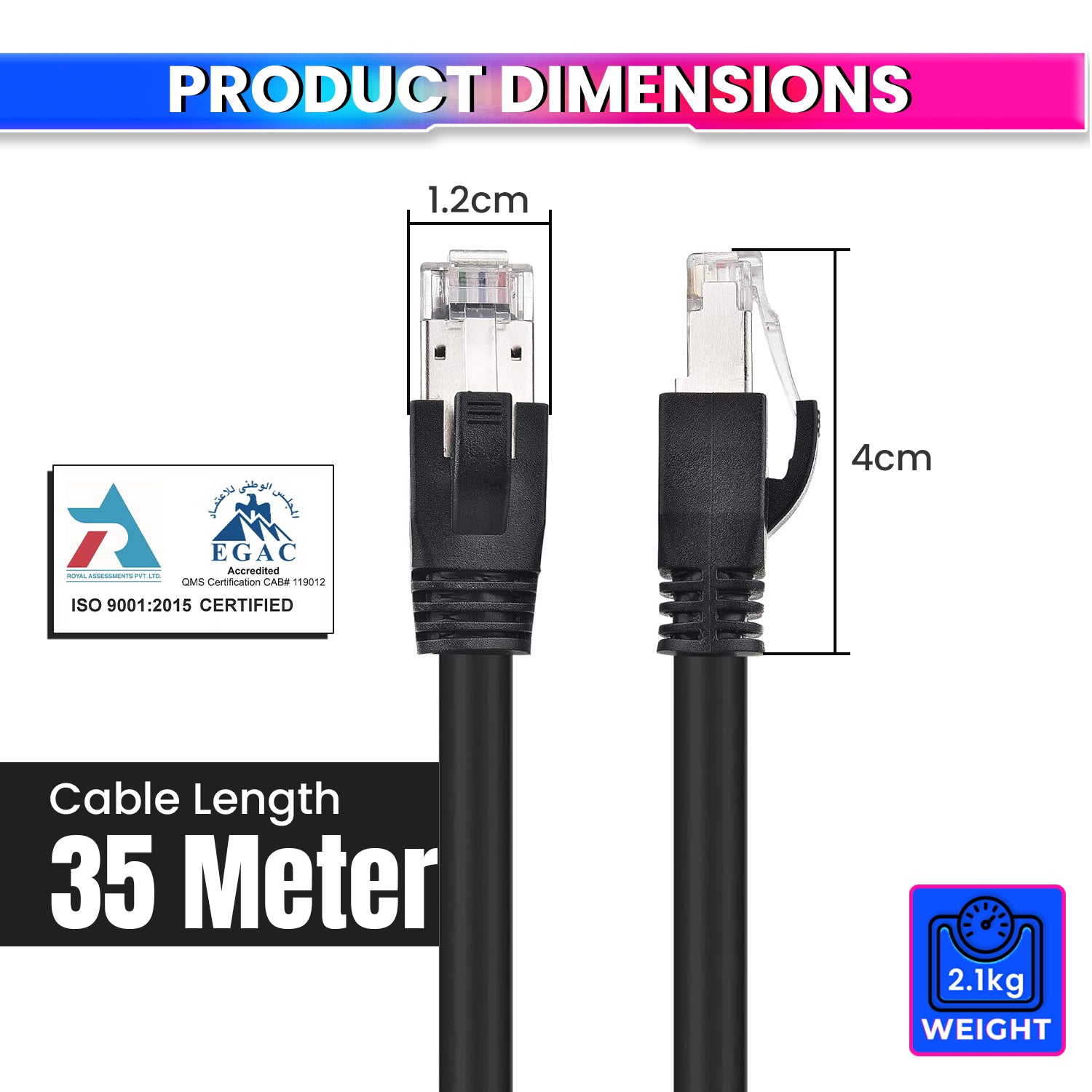 Cat 8 Ethernet Cable with 22AWG Solid Core 35 Meter 40Gbps Ultra High-Speed LAN Cable