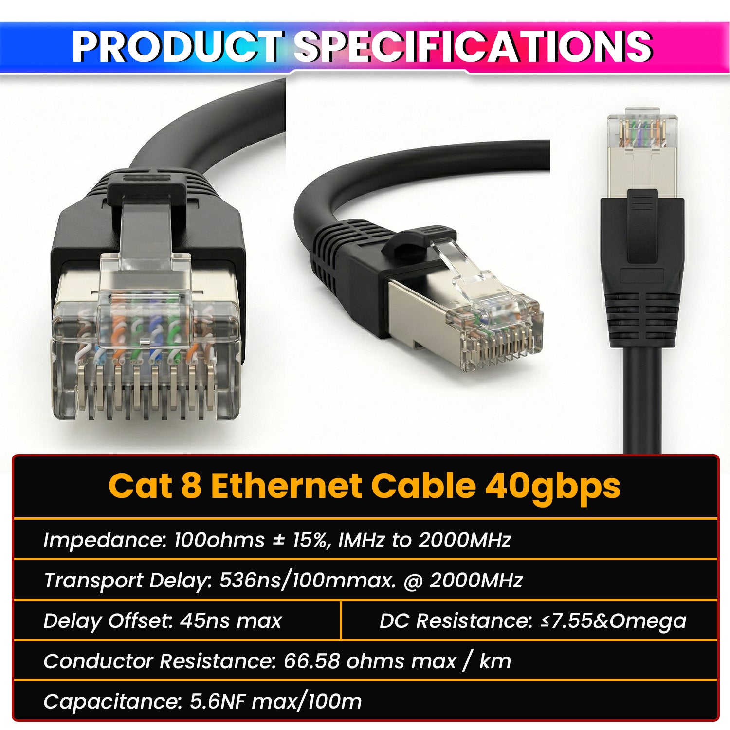 Cat 8 Ethernet Cable 3 Meter | 40Gbps Ultra High-Speed LAN Cable for Gaming, Routers