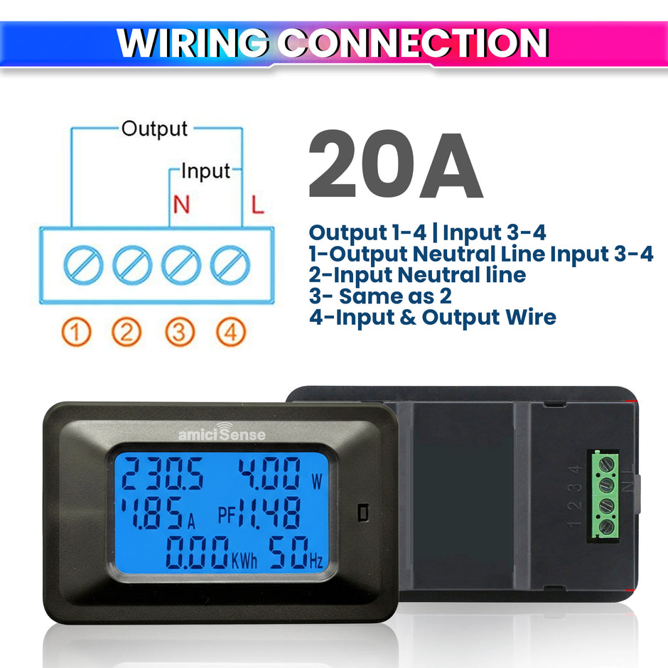 Digital Energy Meter with Blue Backlight Multifunction Power Meter for Voltage, Current, Frequency & Energy Monitoring (AC 5KW 20A)