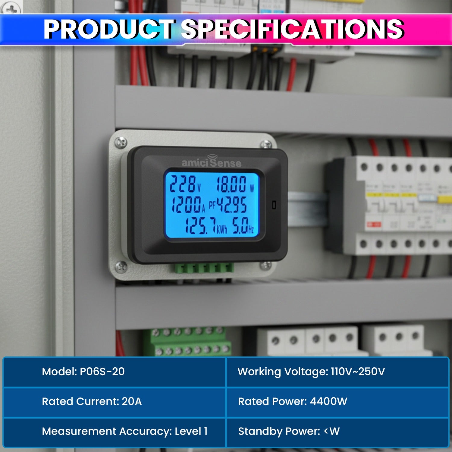 Digital Energy Meter with Blue Backlight Multifunction Power Meter for Voltage, Current, Frequency & Energy Monitoring (AC 5KW 20A)