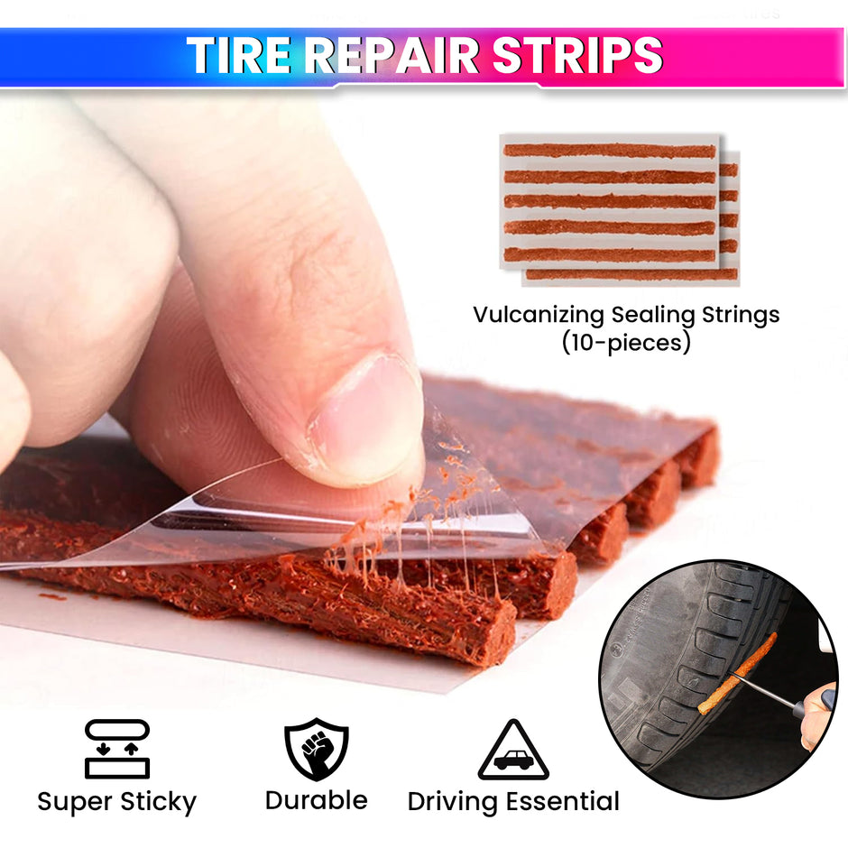 Tubeless Tyre Puncture Repair Kit – Heavy-Duty Reamer & Probe, Nose-Plier, Cutter & Valve Caps – Complete Motorcycle/Car Tyre Repair Set