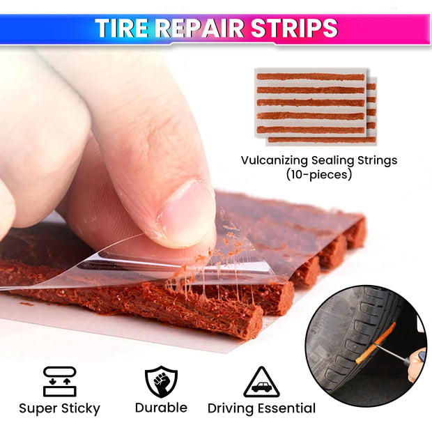 Tubeless Tyre Puncture Repair Kit – Heavy-Duty Reamer & Probe, Nose-Plier, Cutter & Valve Caps – Complete Motorcycle/Car Tyre Repair Set