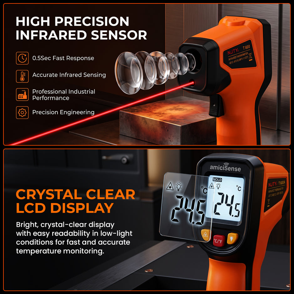 Infrared Thermometer for Industrial Use, -50°C to 600°C Laser Temperature Gun with Fast Measurement
