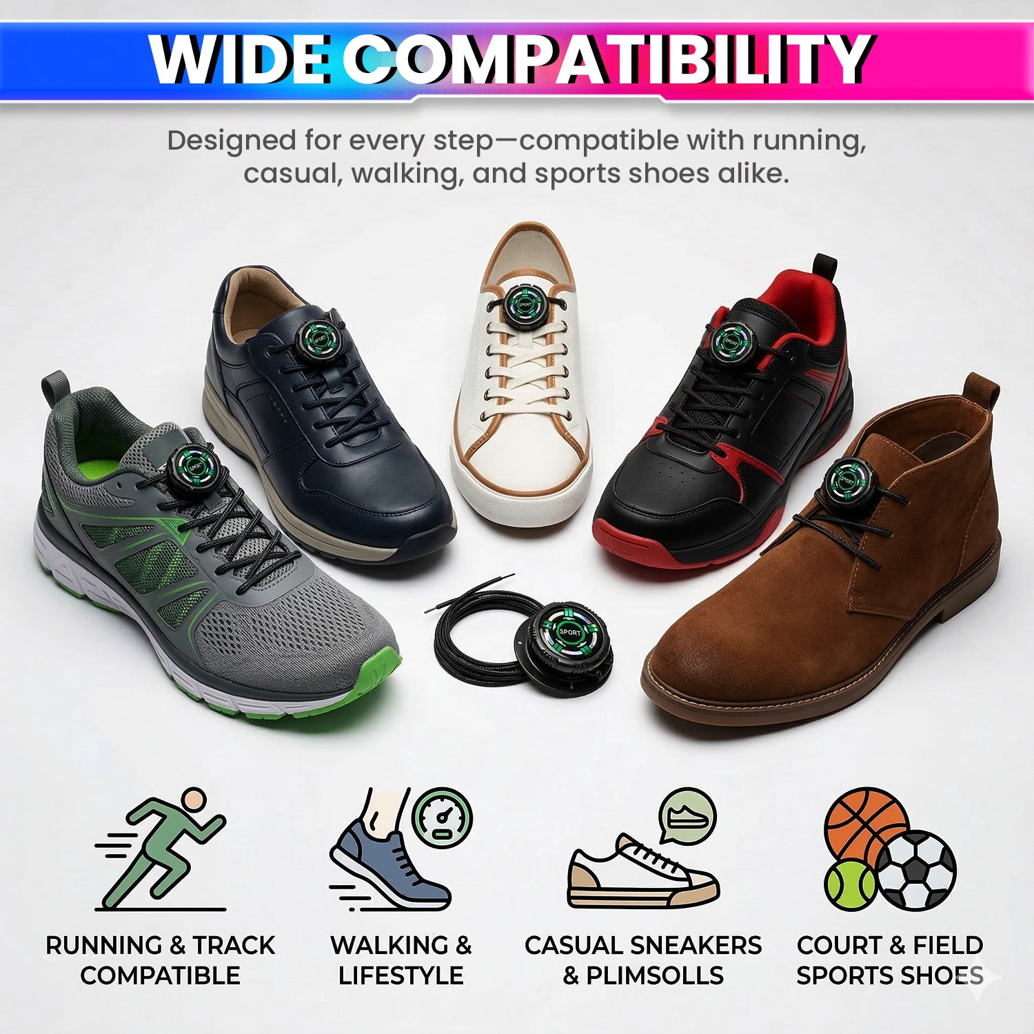 No-Tie Swivel Shoelace Fastener for Sneakers – Quick Lock Rotating Buckles, Adjustable Stretch Laces, Hassle-Free Fit