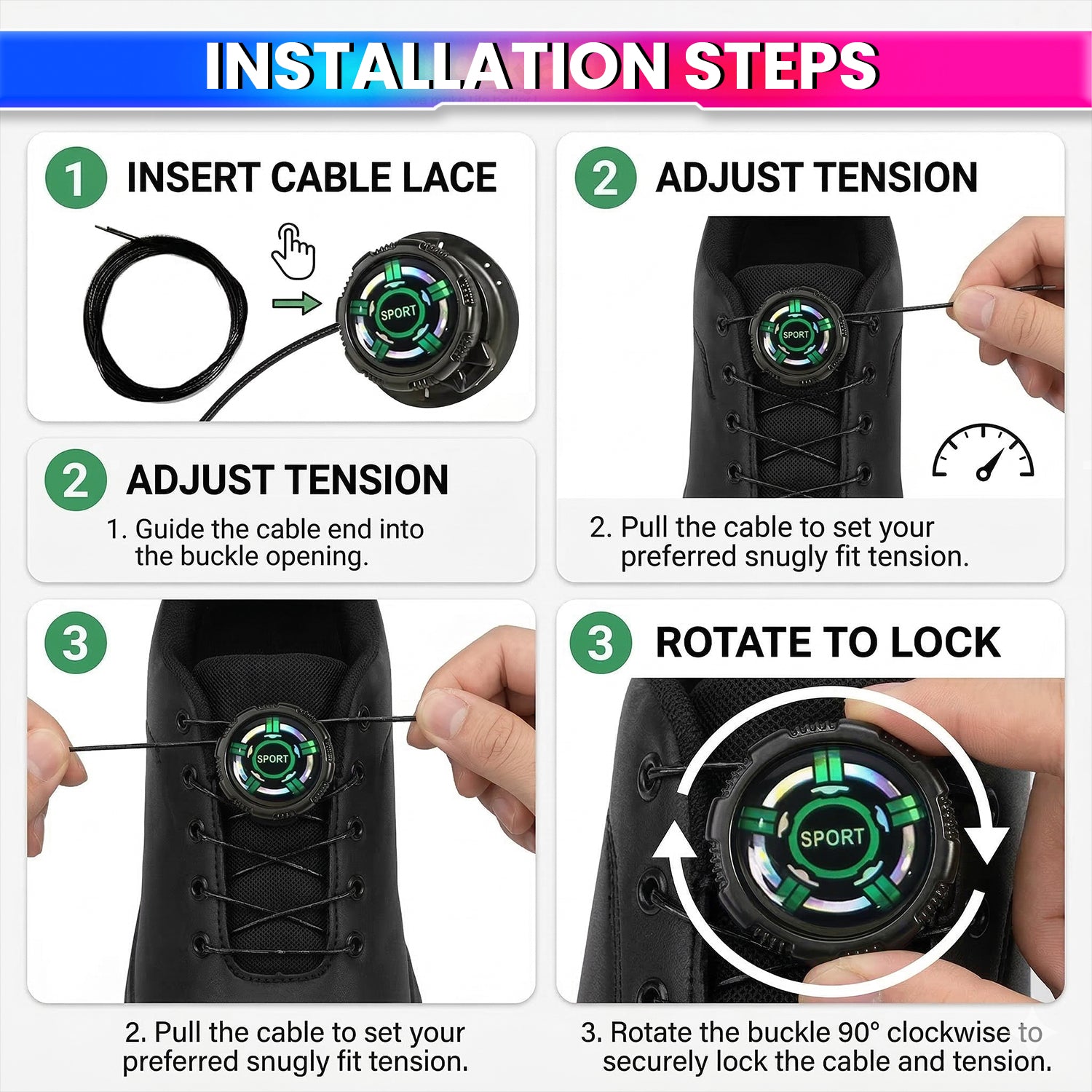 No-Tie Swivel Shoelace Fastener for Sneakers – Quick Lock Rotating Buckles, Adjustable Stretch Laces, Hassle-Free Fit