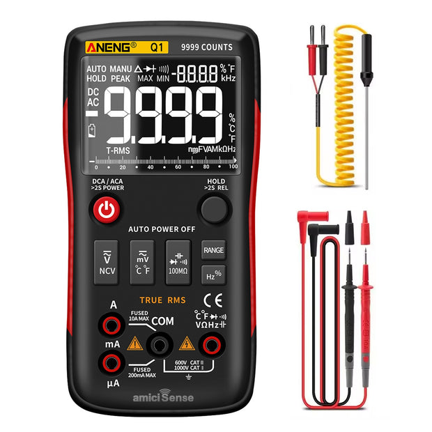 True-RMS Digital Multimeter 9999 Counts with Analog Bar Graph AC/DC, Battery Powered