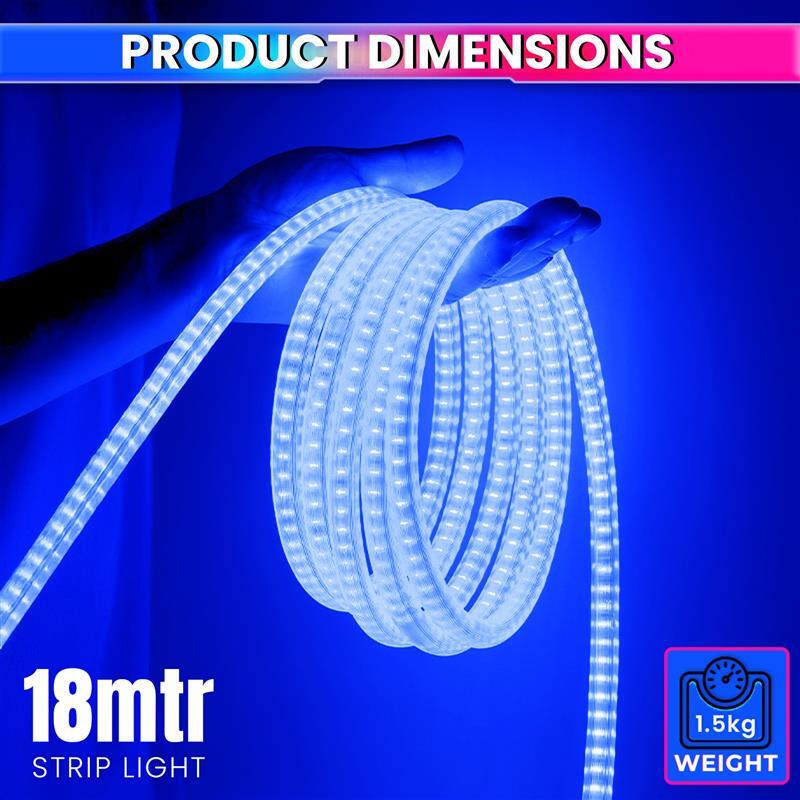 Blue Waterproof LED Rope Light 18M Energy-Efficient Lights for Home, Events & Décor Flexible Strip with 120 LEDs/m