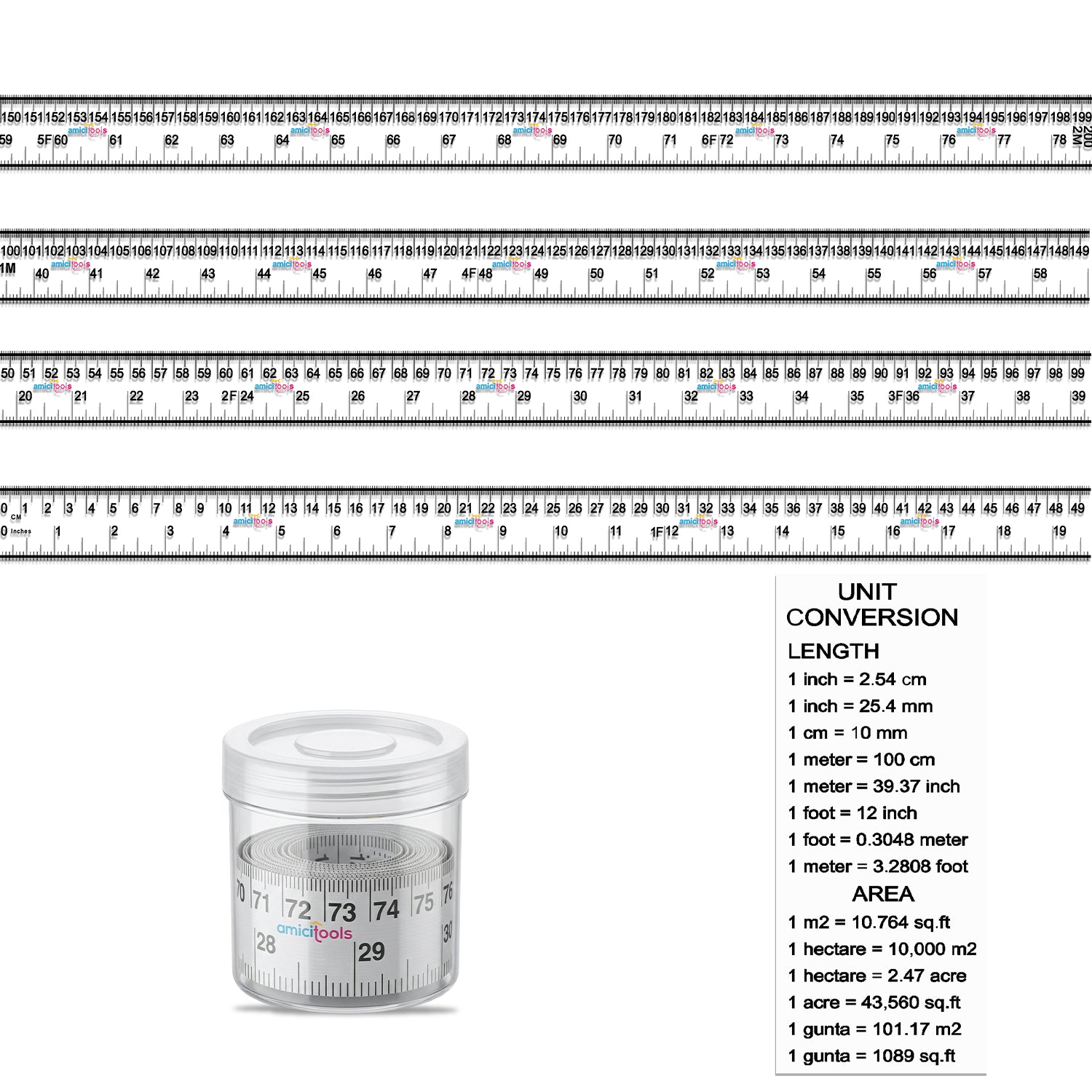 Self-Adhesive Tape Measure Ruler 200 cm / 79 Inch | Sticky Measuring Scale  (Pack of 2)