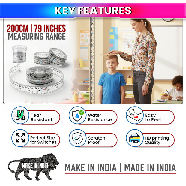 Self-Adhesive Height Measuring Tape Ruler 200 cm / 79 Inch  (Pack of 2)