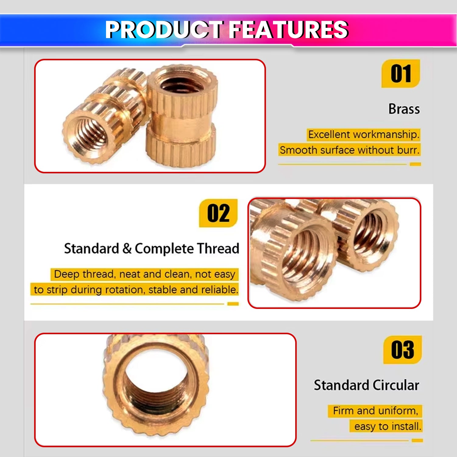 220pcs Brass Heat Set Insert Nuts Kit for 3D Printing – M2 M2.5 M3 M4 M5 M6 Knurled Threaded Inserts