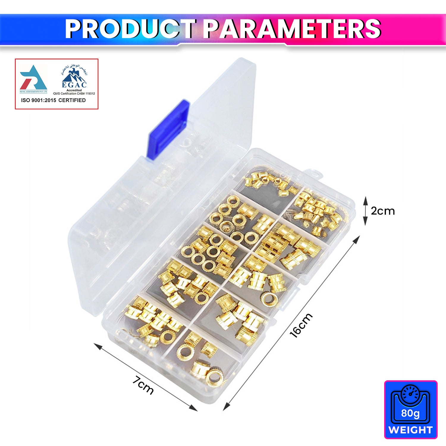 220pcs Brass Heat Set Insert Nuts Kit for 3D Printing – M2 M2.5 M3 M4 M5 M6 Knurled Threaded Inserts