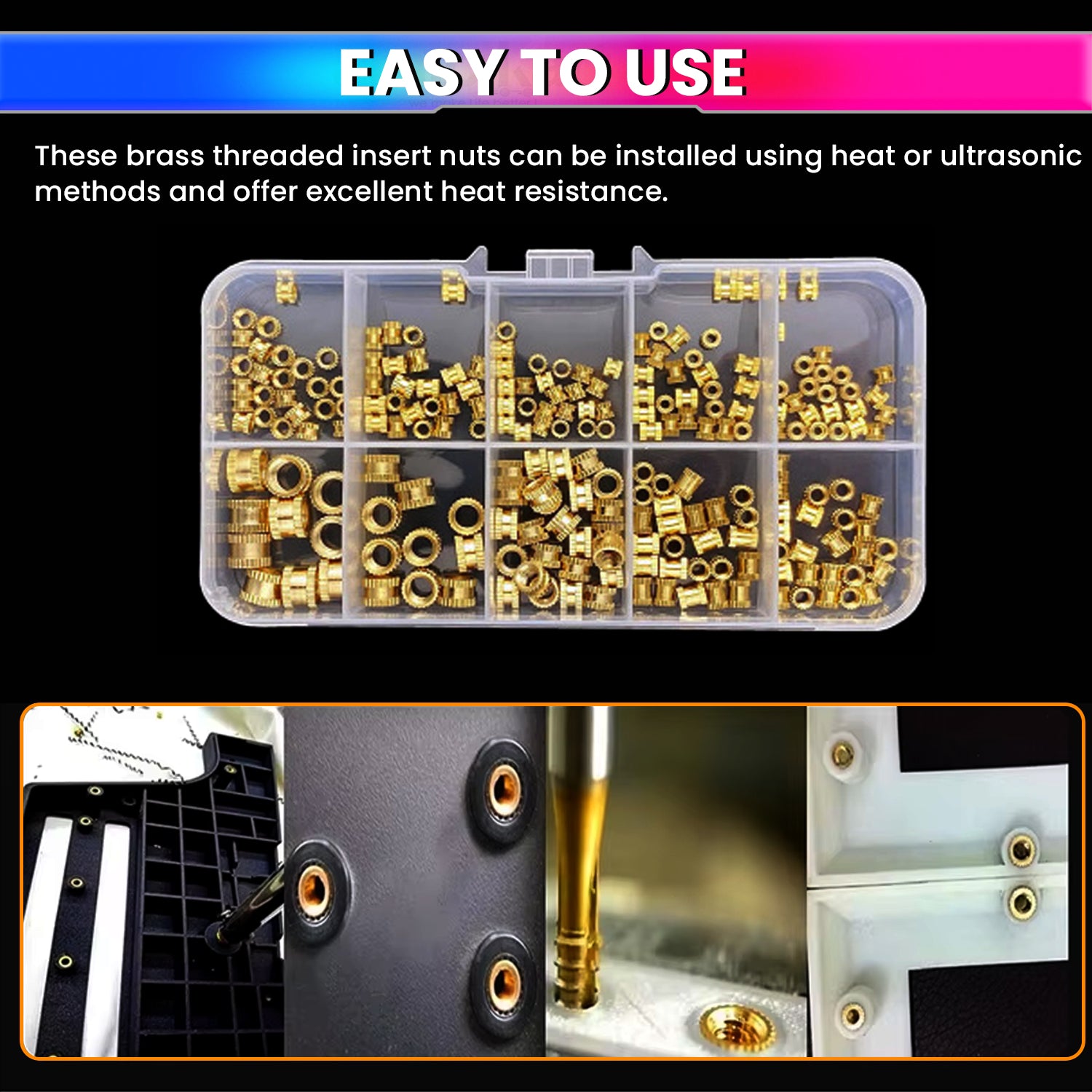 220pcs Brass Heat Set Insert Nuts Kit for 3D Printing – M2 M2.5 M3 M4 M5 M6 Knurled Threaded Inserts