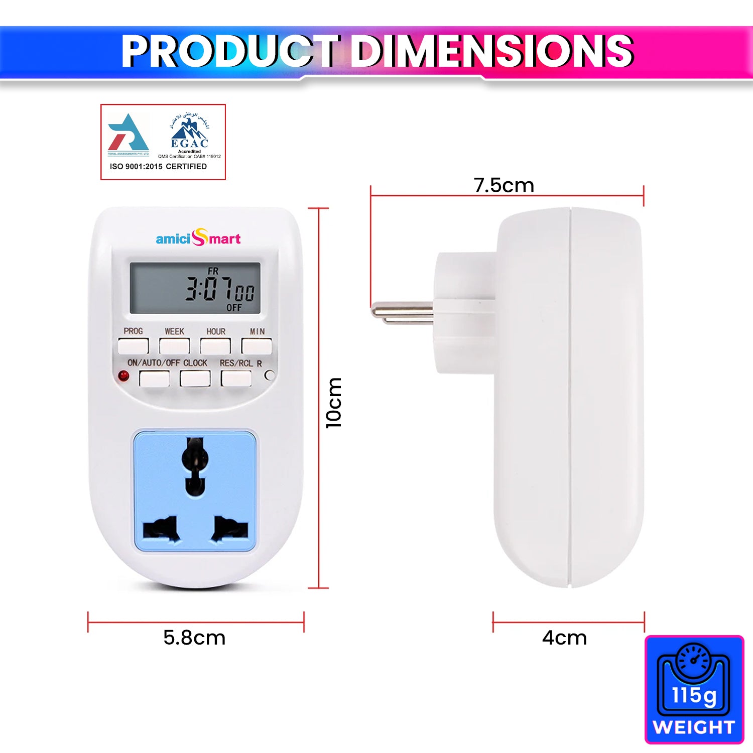 Digital Socket Timer Switch Outlet | 24×7 Programmable Plug Timer with 16 ON/OFF Settings, Hour-Minute-Week Control
