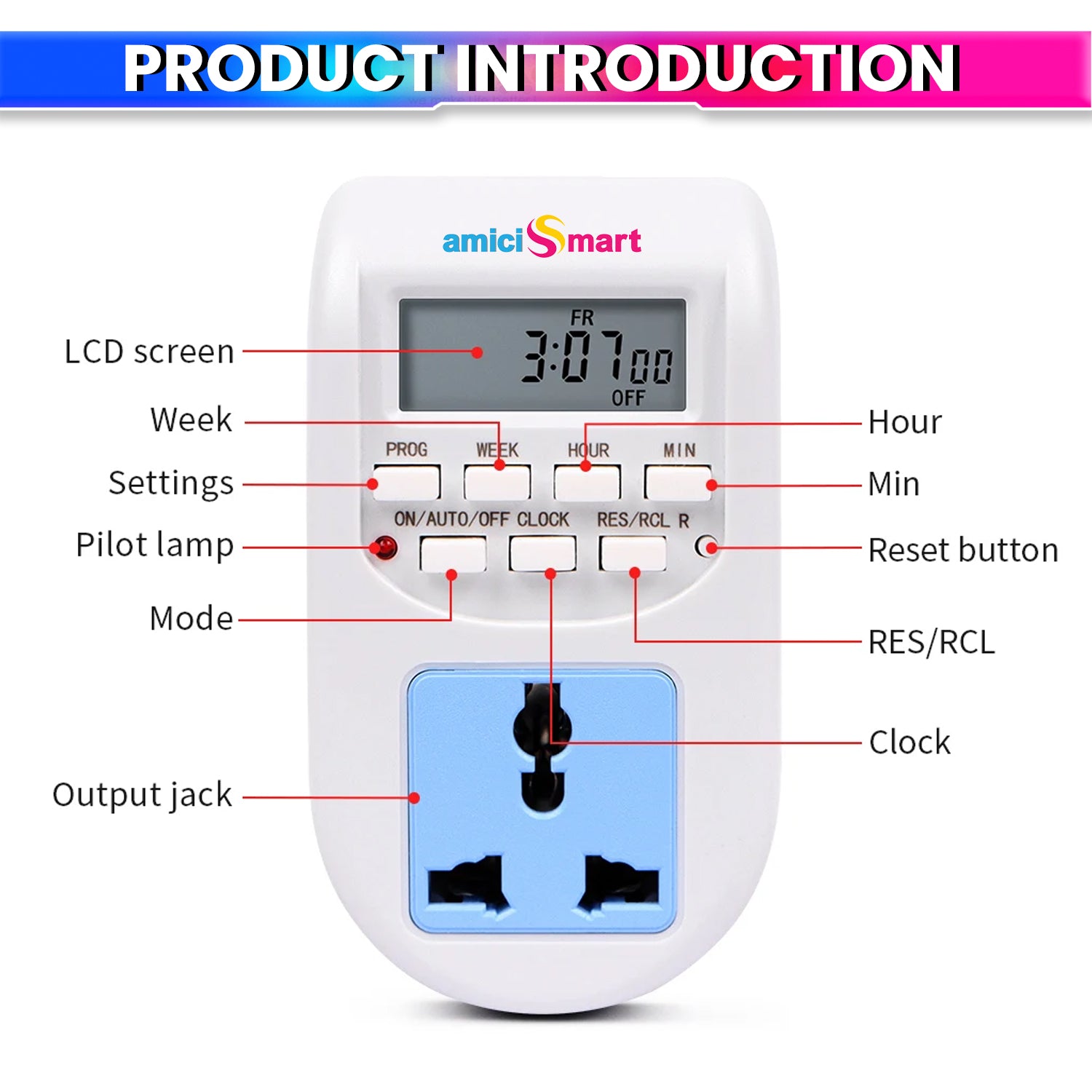 Digital Socket Timer Switch Outlet | 24×7 Programmable Plug Timer with 16 ON/OFF Settings, Hour-Minute-Week Control